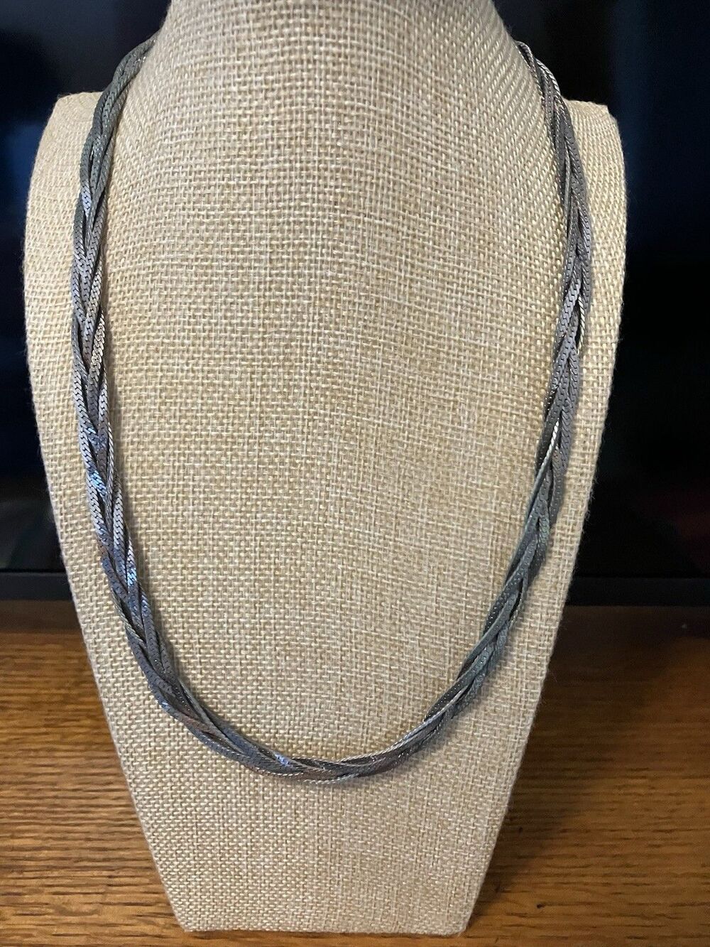 Vintage Heavy 46g Italian Braided Herringbone Necklace Chain Silver Tone 21"